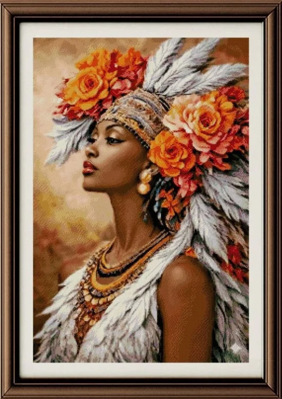 Образи Екзотична африканка с цветя и пера