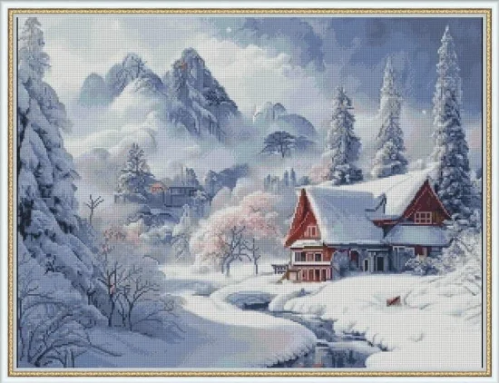 Сезонни пейзажи Къщичка сгушена в снега