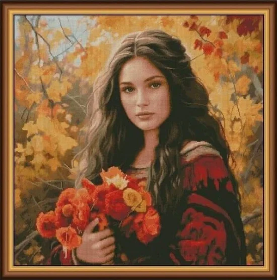 Образи Момиче с есенни цветя