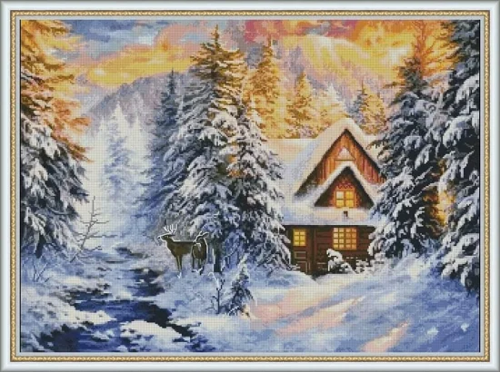 Сезонни пейзажи Зимна хижа в планината