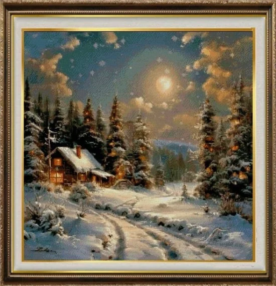 Сезонни пейзажи Зимна вечер на село